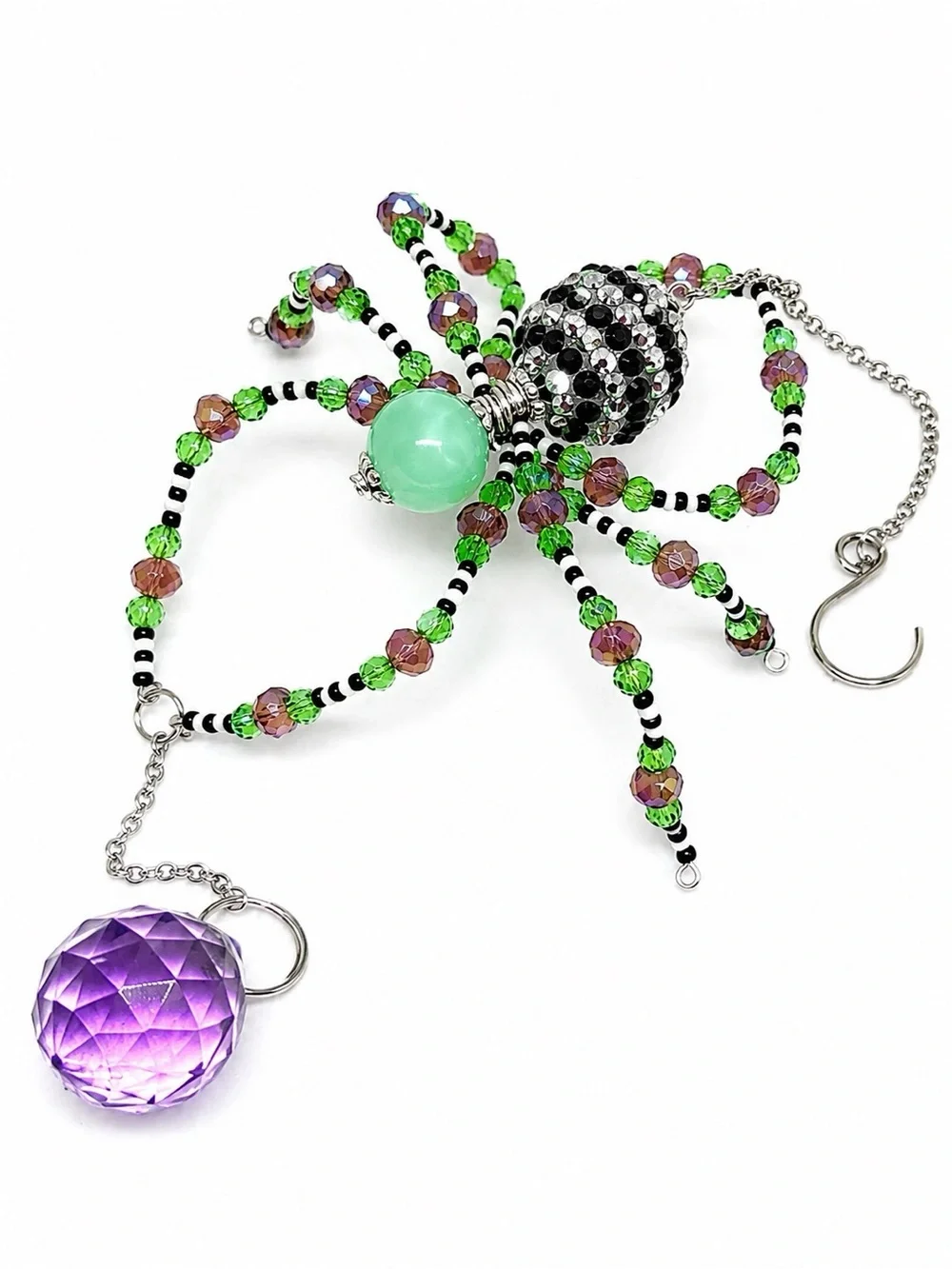 Green & Purple Crystal Beaded Spider Sun Catcher